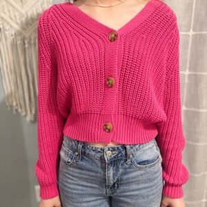 a new day Fuchsia Button-Up Cardigan